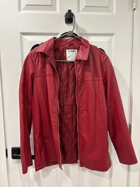 Garage Red Leather Bomber Jacket